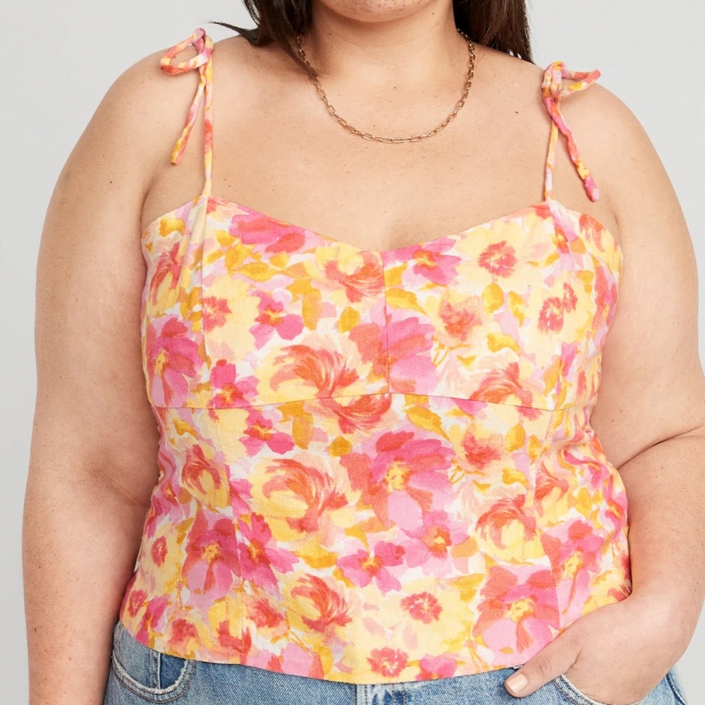 OLD NAVY Fitted Linen-Blend Tie-Shoulder Cropped Cami Top